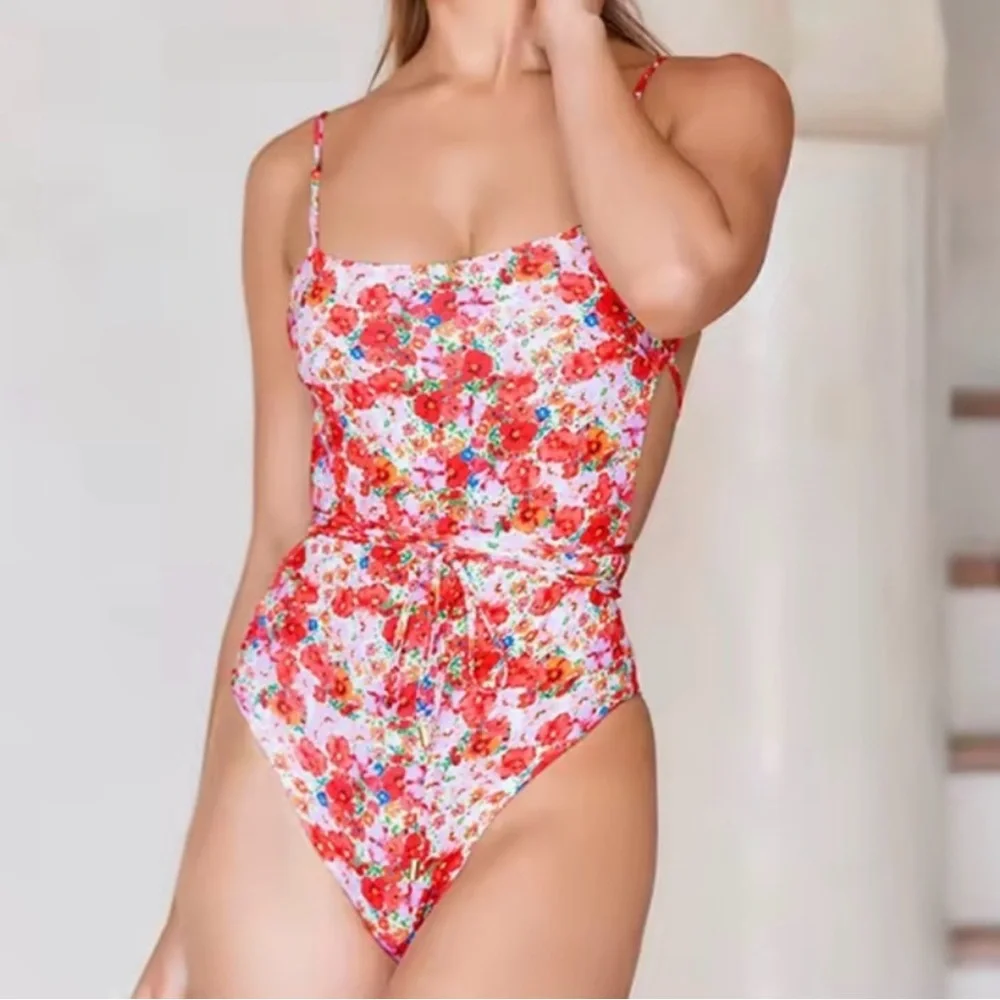 Monday Swimwear Floral One Piece - Red and White - Picture 1 of 6